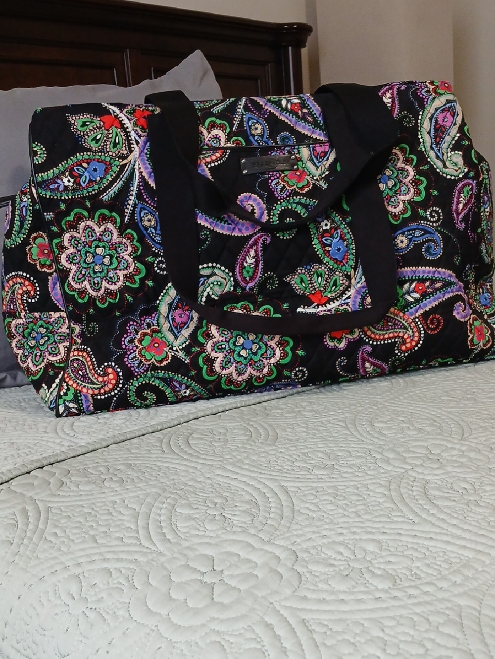 Vera Bradley Black Duffle Kiev Paisley Floral Weekender Bag
